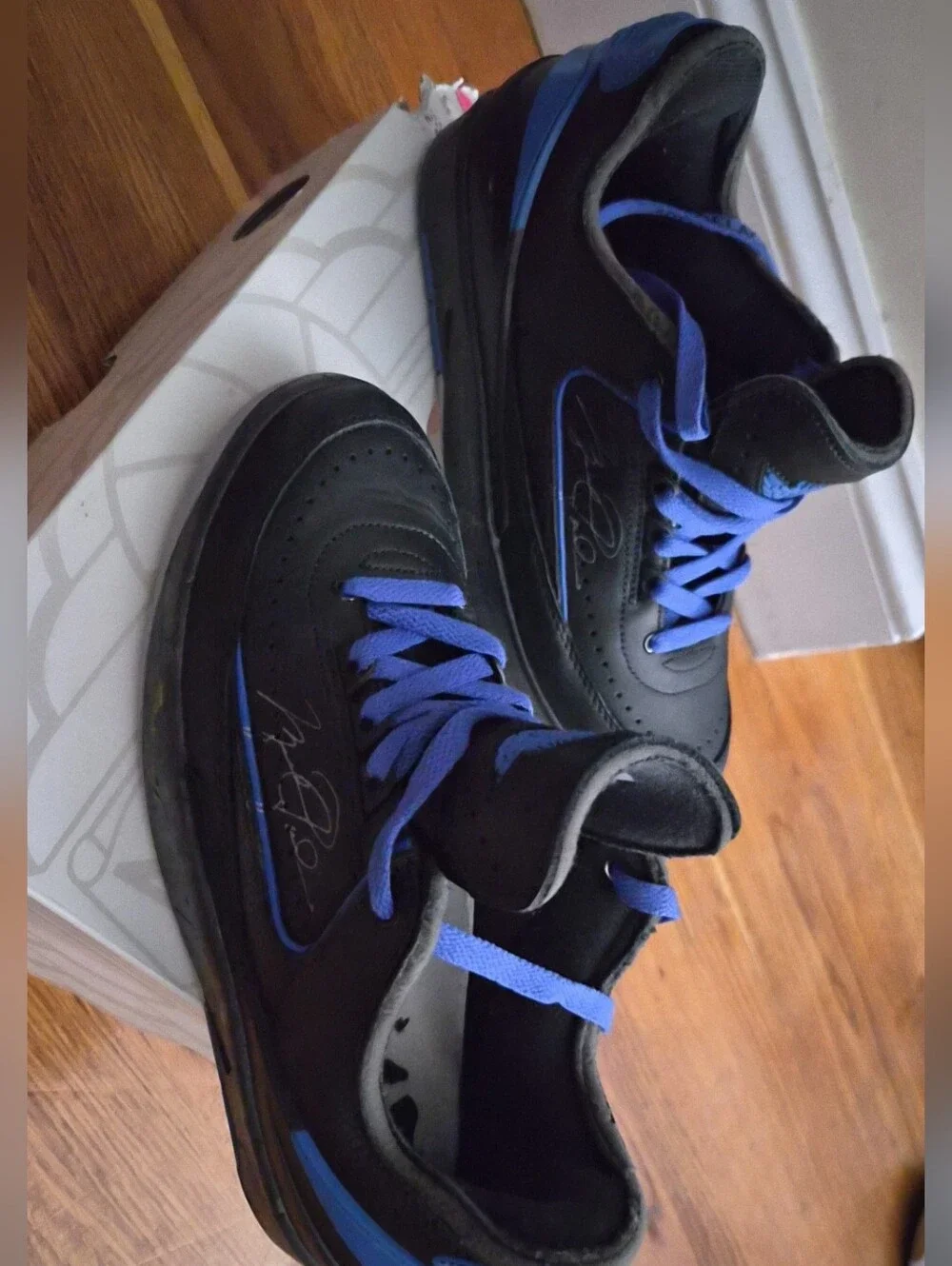 Off-White x Air Jordan 2 Retro Low - Black/Blue - Size 6.5Y - Mint Condition
